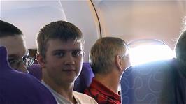 Olly and Gavin on Ryanair flight FR2254 from Stansted to Haugesund, Norway